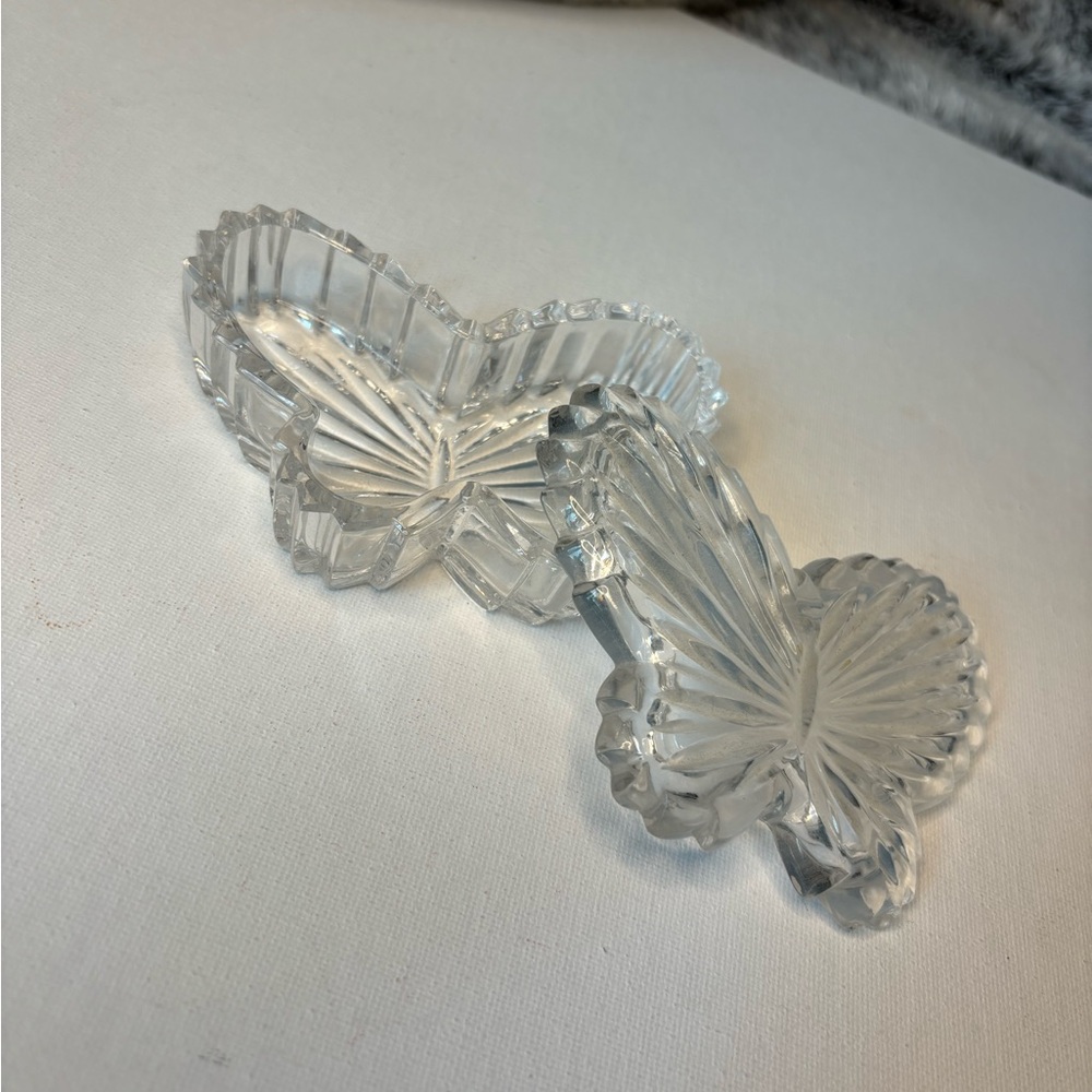 Vintage Lidded Crystal Butterfly Container
